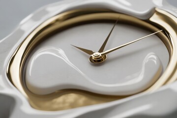 Aufkleber - A melting clock with fluid, golden hands represents the concept of time as it slips away, blending art and philosophy in design. Generative AI