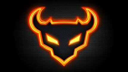 Glowing Neon Bull Head Logo, Fiery Bull Icon Illustration on Dark Background, Vector Design