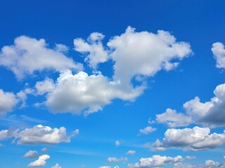 Wall Mural - scenic view of a colorful beautiful blue sky with fluffy cloud formations, fluffy, nature, weather