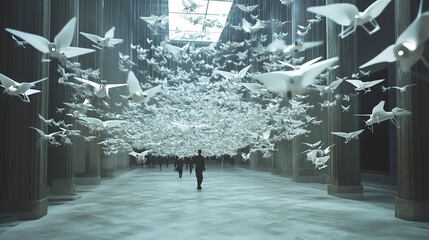 Drone swarm creating ephemeral art installations.