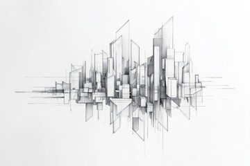 Fototapete - A minimalist drawing showcases a futuristic city skyline with sleek geometric shapes, offering a vision of urban innovation and design. Generative AI