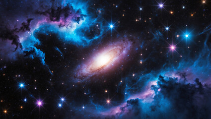 outerspace galaxy of stars & nebulas floating in space, science astronomy image, vibrant blues & pur
