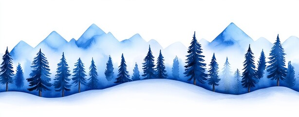 Wall Mural - Winter wonderland abstract watercolor painting.