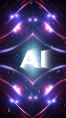 Wall Mural - futursitic lights with computer data and ai letters on vertical loop background. concept artificial 