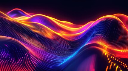 Sticker - Abstract Dark Background Featuring Neon Waves and a Futuristic Scene Ideal for Wallpaper