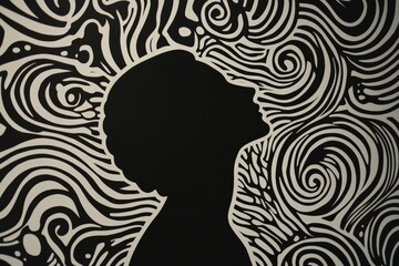 Poster - A stylized silhouette depicts a person deep in thought, surrounded by swirling patterns that represent creativity and imagination. Generative AI