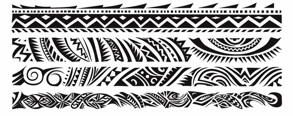 The maori tattoo style seamless pattern is a geometric border with decorative ethnic elements. It is designed for home décor, wrapping paper, fabrics, carpets, textiles, covers and more.