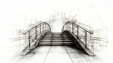 Aufkleber - The artwork features a bridge with arches leading to steps, capturing the essence of architecture through an abstract approach. Generative AI