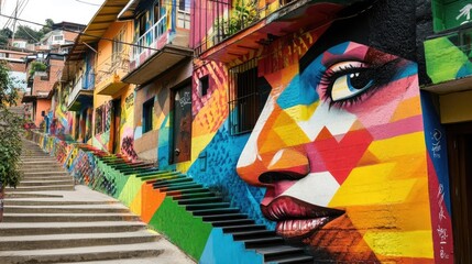 Wall Mural - Vibrant street art adorning the walls of a colorful neighborhood