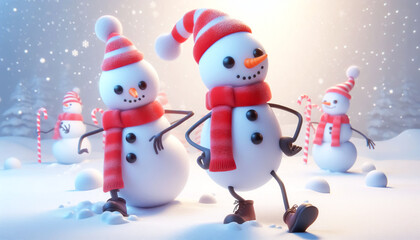 Poster - Funny cartoon of clumsy snowman on snowy background. Time to celebrate Christmas