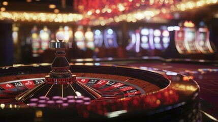 Close-up View of a Roulette Wheel in a Casino