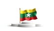 © Kromstar Studios - Myanmar flag, flag of Myanmar on a product placement podium isolated on a white background with copy space