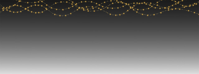 Wall Mural - Garlands with golden shine on transparent background. Christmas golden sparkling lights garlands. Garlands with light effect. Vector EPS 10