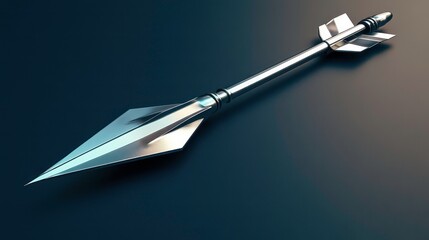 A silver arrow with a sharp point lies on a dark blue background.