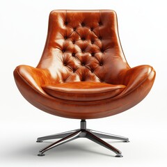 A modern, stylish leather chair with a retro design, featuring tufted detailing and a polished base, Ideal for interior design projects, furniture catalogs, or home decor promotions,