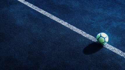 Blue sports field with white line and soccer ball for athletic mockup concept