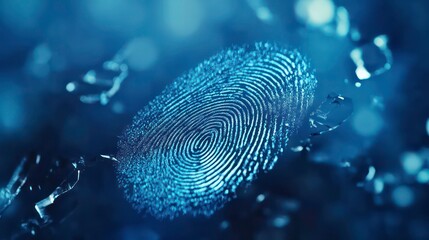 Aufkleber - Digital fingerprint on glass surface in soft blue light. Concept of security and identification in technology.