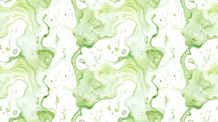 Seamless pattern featuring light dyed liquid washes with organic green splats and acrylic fluid flow ideal for textile design and home decor