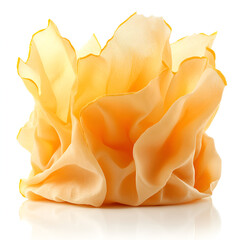 Wall Mural - delicate layer of orange silk fabric shaped into a soft, flowing sculpture on a white background