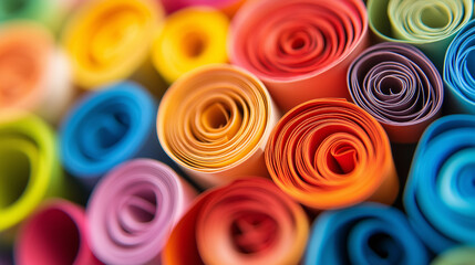 Vibrant Macro Shot of Tightly Rolled Paper Quilling Art with Diverse Colors and Intricate Swirls