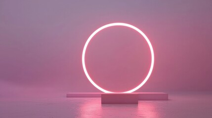 Sticker - a neon pink circle is lit up in a dark room
