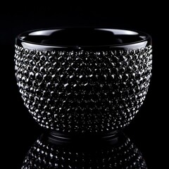 Wall Mural - A black bowl with dotted textures and droplets of water