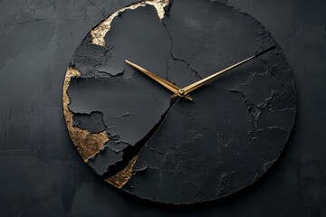 Aufkleber - This artwork features a clock with melting hands, depicting the concept of time flowing and transforming over a textured dark surface. Generative AI