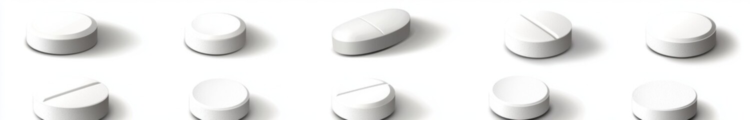 With a full depth of field, pills are isolated against a white background