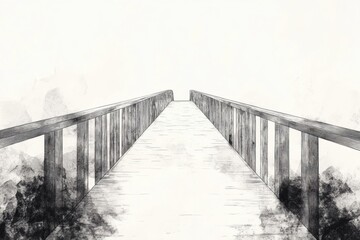 Fototapete - An abstract depiction of a bridge extends toward the horizon, surrounded by fog, conveying tranquility and mystery at dawn. Generative AI