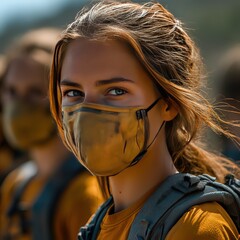 woman wearing masks to protect from wildfire smoke