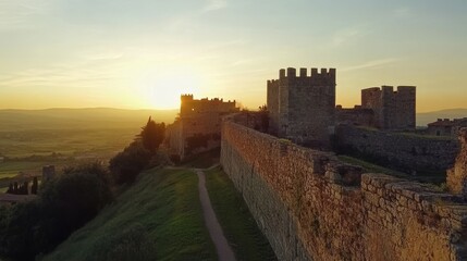 Breathtaking sunset view from the ancient walls of tuscany, italy s scenic landscape