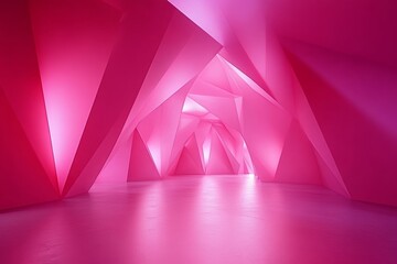 Pink geometric room with a glowing interior, great for abstract art.