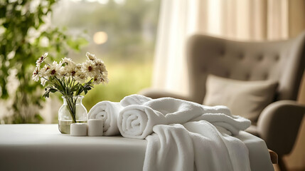 Spa Treatment Table with White Towels - Illustration