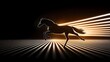 © Alpha - High-speed galloping horse, sharp silhouette, black and white minimalist art, dramatic shadow stretching behind, modern design for advertisements
