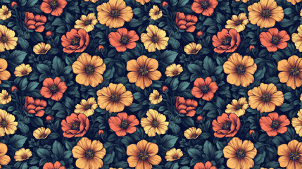 Seamless floral pattern featuring hand drawn illustrations ideal for textile design and artistic projects