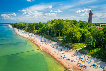 Wall Mural - Aerial view of crowded beach at Baltic Sea