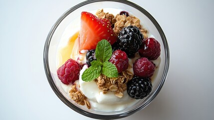 Canvas Print - Delicious french yogurt with fresh berries and granola for a refreshing spring breakfast