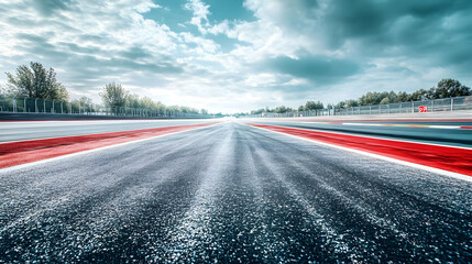 Race Track Asphalt with Red and White Lines - Photo