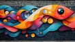 © KRIS - Abstract colorful mural on a brick wall with an eye looking out.