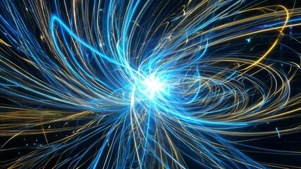 Wall Mural - blue starburst gold center swirling light abstract galaxy science space glowing star nebula spiral n