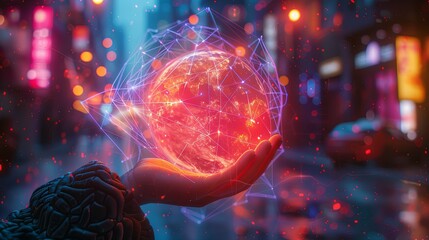 Wall Mural - concepts of metaverse technology: a female hand supporting a global network connection, highlighting