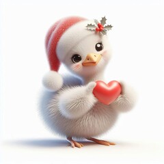 Wall Mural - 3d Cute fluffy christmas ostrich doing mini heart pose, full body, white background