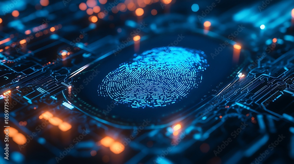 Fingerprint biometrics shown as key for personal password security. の ...