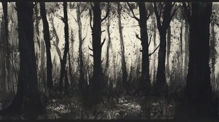 Leinwandbilder - A dense forest comes alive with intricate tree details and dramatic shadows, creating a mysterious ambiance in nature's embrace. Generative AI