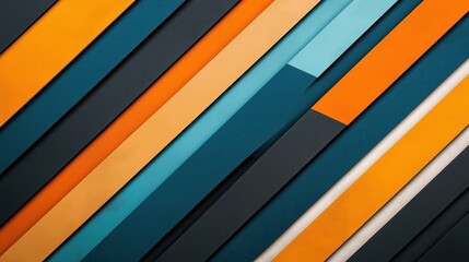 Wall Mural - geometric abstract design featuring overlapping diagonal bars in orange, blue, and gray colors, crea