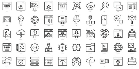 Set of thin line programming Icons. Vector illustration