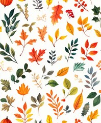 Wall Mural - Colorful autumn leaves pattern with red, orange, yellow tones, creating seamless design for seasonal background.