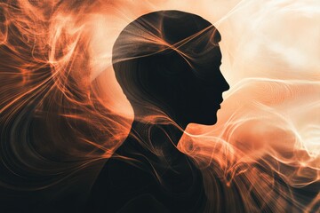 Leinwandbilder - A solitary figure in silhouette stands out against a dynamic swirl of colors, evoking a sense of contemplation and creativity. Generative AI