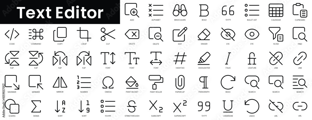 Set of outline text editor icons. Minimalist thin linear web icon set ...
