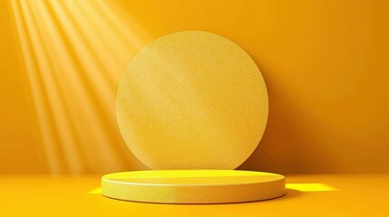 Wall Mural - experience the stunning beauty of a golden circle podium, illuminated by radiant light effects, crea